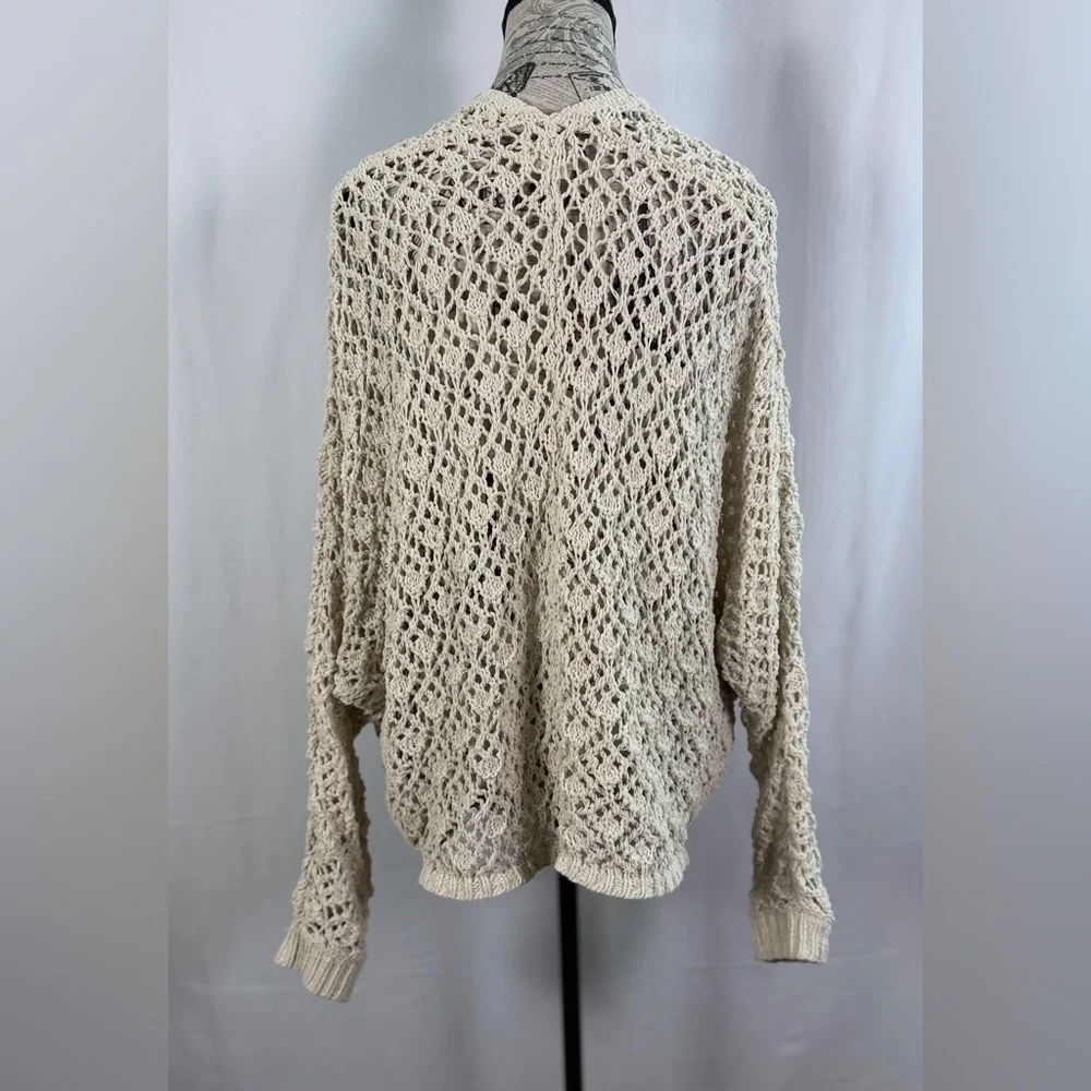 Artelier Nicole Miller Crochet Cream Open Knit Cardigan Size M Boho Chic - Picture 4 of 9